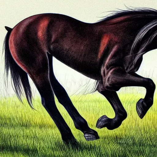 Prompt: a horse cat hybrid running in grassland, hd drawing