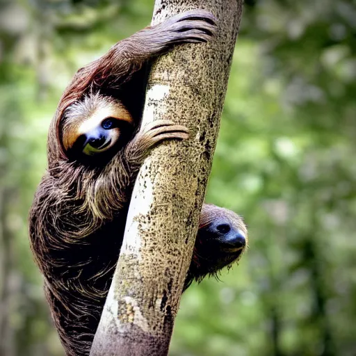 Prompt: national geographic photograph of a sloth in a tree playing the guitar