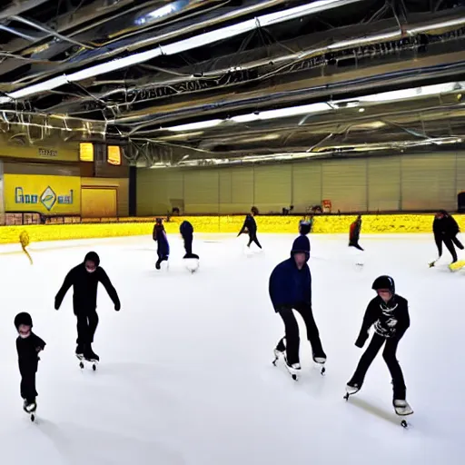 Image similar to people skating in a rink made of melted cheese