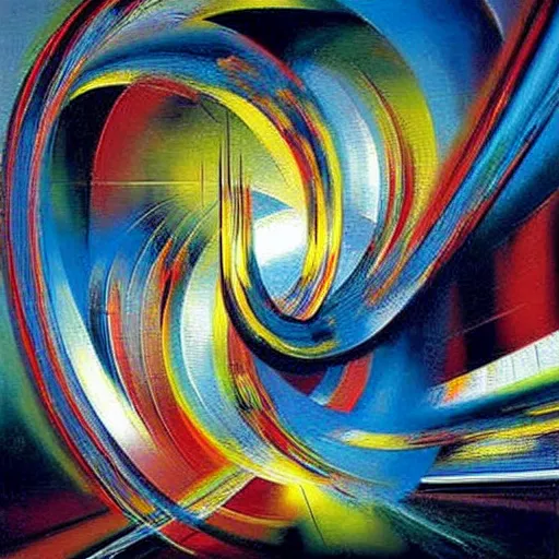 Image similar to abstract art representing momentum, oil painting by john berkey and gabriel dawe, masterwork