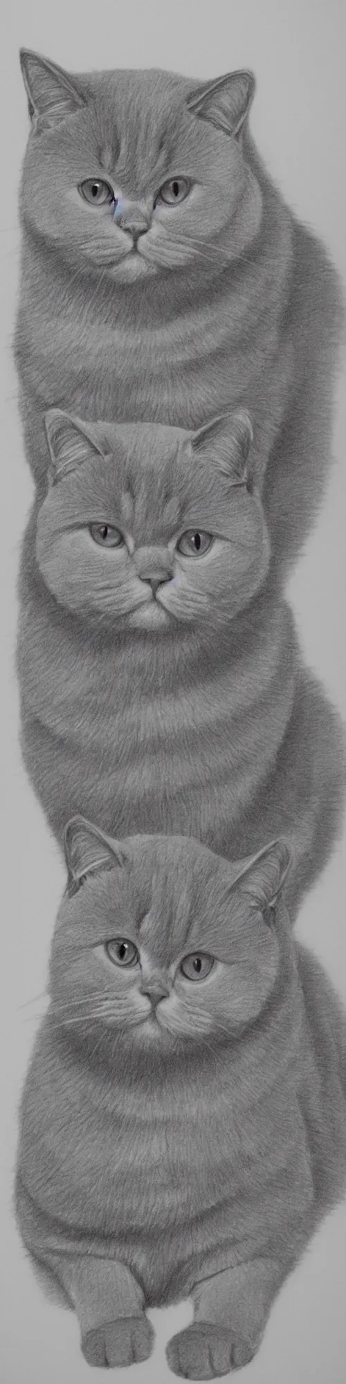 Prompt: pencil drawing of a cute semi - fat british shorthair cat