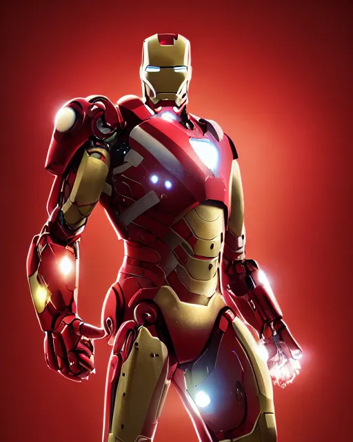 Image similar to ironman in a christmas themed suit, dynamic lighting, fantasy concept art, trending on art station, stunning visuals, creative, cinematic, ultra detailed