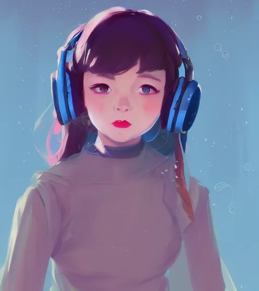 Image similar to beautiful little girl character inspired by 9 0's fashion and by madeline from celeste, art by rossdraws, wlop, ilya kuvshinov, artgem lau, sakimichan and makoto shinkai, concept art, headphones, anatomically correct, very coherent, realistic