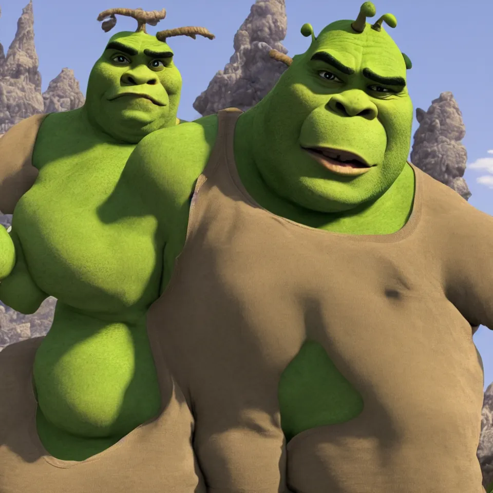 Image similar to Giga Chad Shrek, medium shot, highly detailed