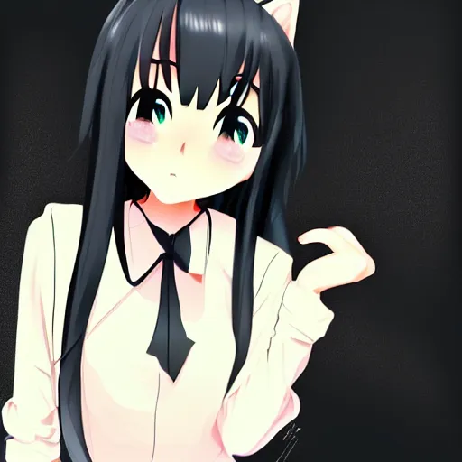 Prompt: cute, female, anime style, a salem black cat girl, beautiful lighting, sharp focus, simple background, creative