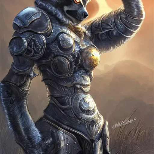 Prompt: lemur in knight armor, sun in the background, intricate, elegant, fantasy, highly detailed, digital painting, artstation, concept art, smooth, sharp focus, illustration, art by artgerm