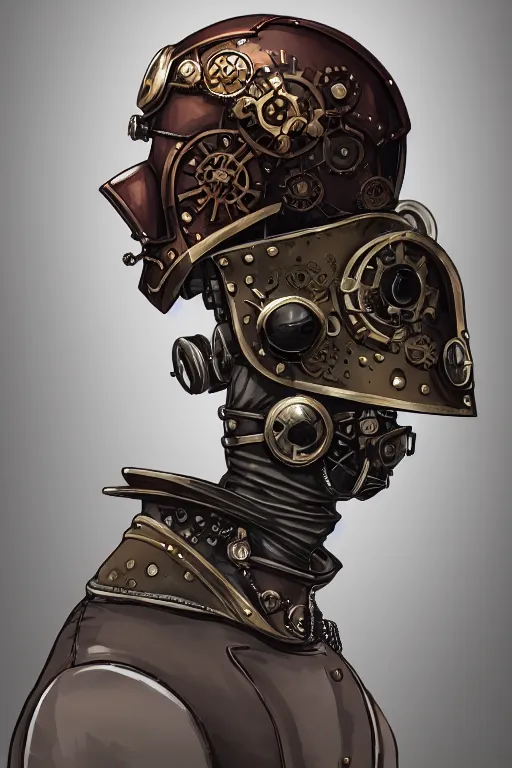 Image similar to steampunk helmet fantasy art mask robot ninja stylized digital illustration sharp focus, elegant intricate digital painting artstation concept art global illumination ray tracing advanced technology chaykin howard and campionpascale and cooke darwyn and davis jack