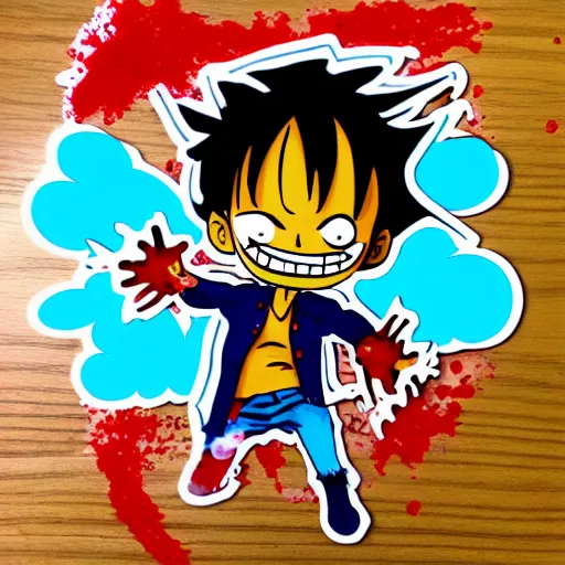 Image similar to die cut sticker, luffy is joyboy, splatter paint on paper