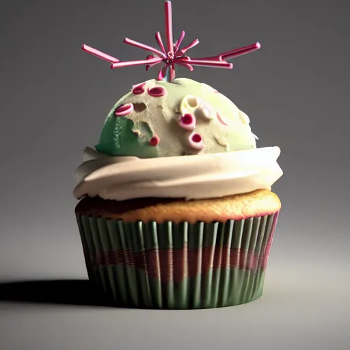 Prompt: ice cream cupcake shaped like screaming pinhead ( hellraiser ), octane render, centered, highly detailed