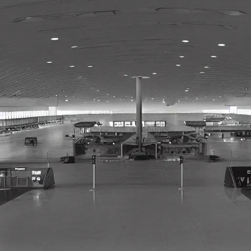 Prompt: the inside of an empty airport, late at night, eerie, 1 9 8 0 s