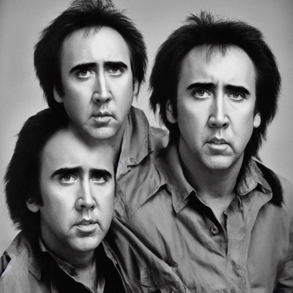 Prompt: nicolas cage headshot 1 9 8 3 photograph