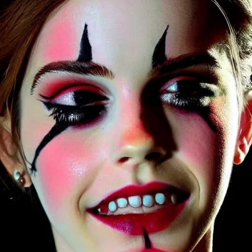 Prompt: emma watson. beautiful clown makeup.