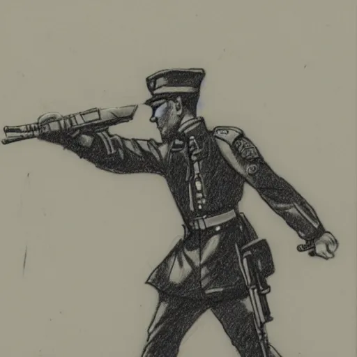 Prompt: drawing of a soldier shooting