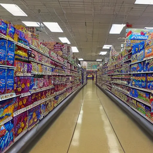 Image similar to cereal aisle in an underwater walmart