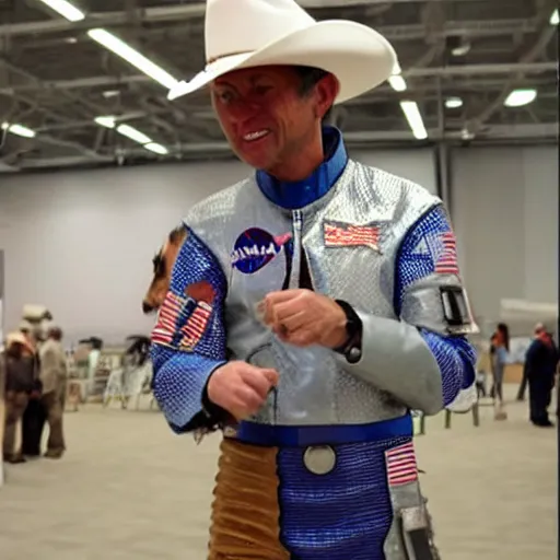 Prompt: a man wearing a futuristic NASA cowboy outfit