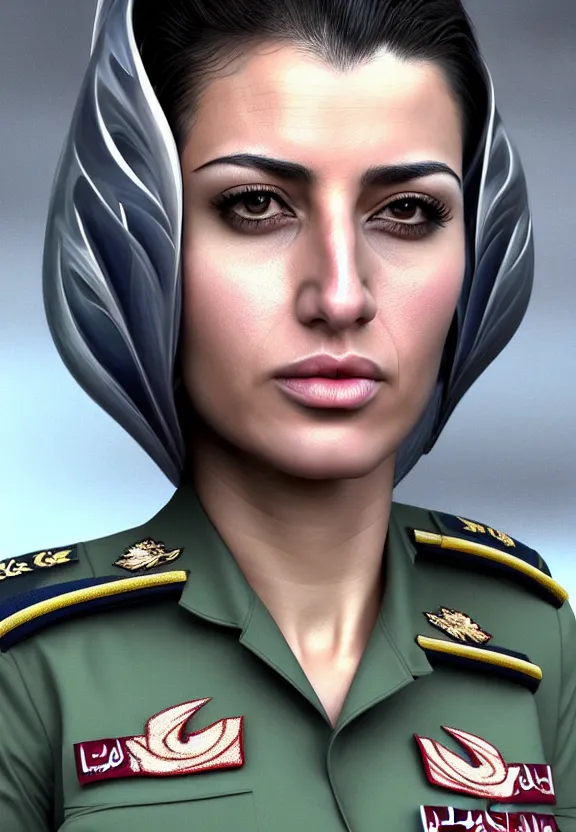 Prompt: epic professional digital airbrush art of attractive female iranian airforce captain, by leesha hannigan, iris van herpen, joelle jones, artstation, cgsociety, wlop, epic, realistic, gorgeous, detailed, cinematic, masterpiece