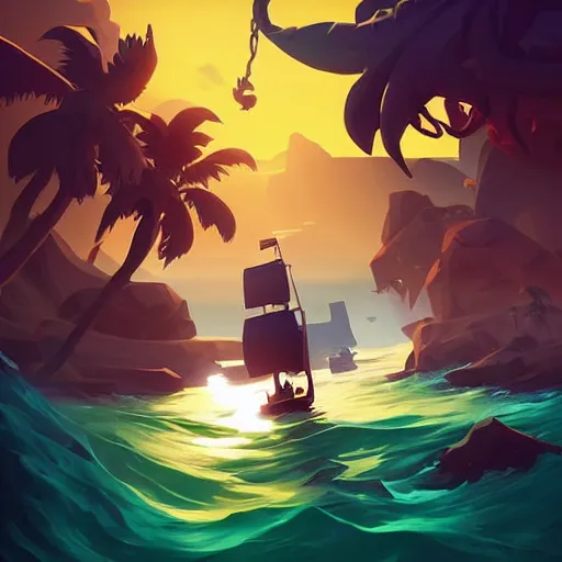 Image similar to painting treasure on sea of thieves game smooth median photoshop filter cutout vector, behance hd by jesper ejsing, by rhads, makoto shinkai and lois van baarle, ilya kuvshinov, rossdraws global illumination