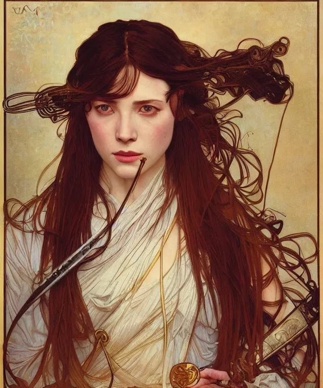 Image similar to realistic hyper detailed portrait of a clipper from into the badlands by Alphonse Mucha and Charlie Bowater and art germ, rule of thirds, golden ratio, portrait style with the subject in the middle of the frame