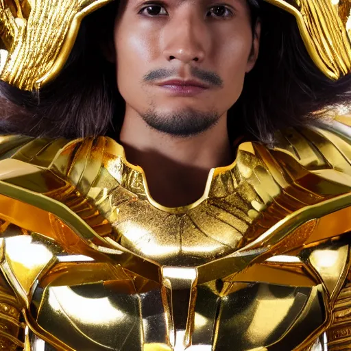 Prompt: A radiant, extreme long shot, photo of a 27-year-old Mexican male wearing the Scorpio Gold Armor, Beautiful gold Saint, Jaw-Dropping Beauty, gracious, aesthetically pleasing, dramatic eyes, intense stare, immense cosmic aura, from Knights of the Zodiac Saint Seiya, inside the Old Temple of Athena Greece,4k high resolution, Detailed photo, attention to detail, hyper detailed, ultra detailed, octane render, arnold render, Photoshopped, Award Winning Photo, groundbreaking, Deep depth of field, f/22, 35mm, make all elements sharp, at golden hour, Light Academia aesthetic, Socialist realism, by Annie Leibovitz