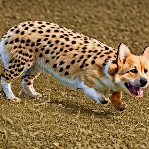 Prompt: a hybrid between a corgi and a cheetah, photography, award - winning, national geographic channel, discovery channel, 8 k