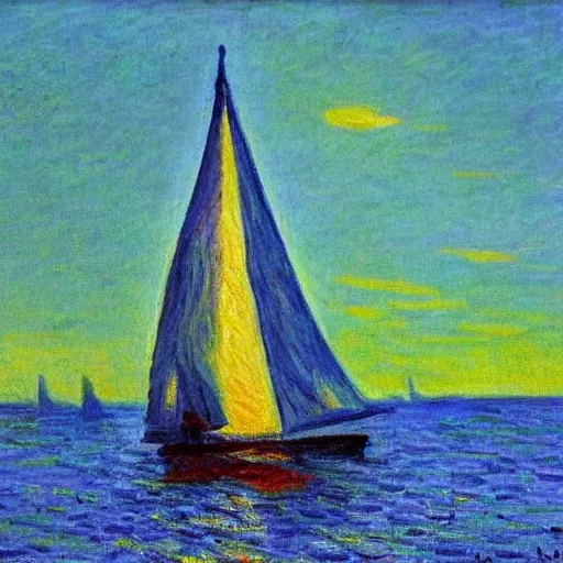 Image similar to sailboat at sunset painting by Monet