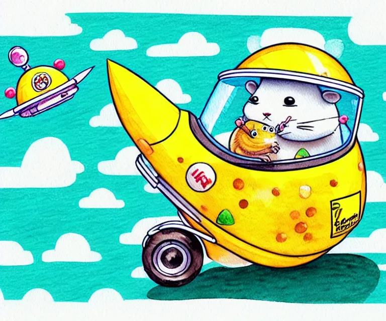 Image similar to cute and funny, hamster wearing a helmet riding in a tiny rocket ship, ratfink style by ed roth, centered award winning watercolor pen illustration, isometric illustration by chihiro iwasaki, edited by range murata, tiny details by artgerm and watercolor girl, symmetrically isometrically centered, focused