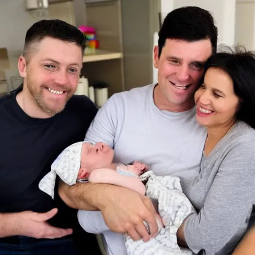 Prompt: a photo of a white man and his dark haired wife that are happy with their 3 month old baby boy. the man has a mid fade haircut. he is only attracted to woman. no other men can be seen in the photo. for some reason this has to be defined because the ai assumed men with midnfade haircuts must be into other men??