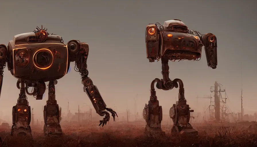 Prompt: a digital art portrait of post apocalyptic warhammer robot by Simon Stalenhag, rusty scrap four arms android character design, character sheet, 4k, ultra detail, volumetric lighting, unreal engine, octane render