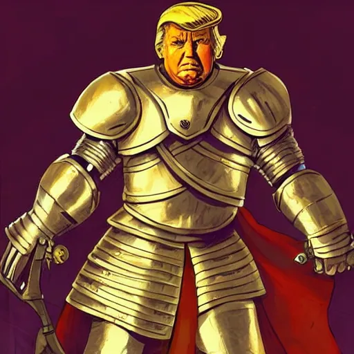 Prompt: full body facing forwards, cinematic front shot!!!!!!!!!!!!!, two arms, two legs, two knights gauntlets, donald trump as a knight, shinning armor, knights armor, donald trumps sexy face, intimidating pose, donald trump wearing a crown, donald trumps heroic face, by hans thoma