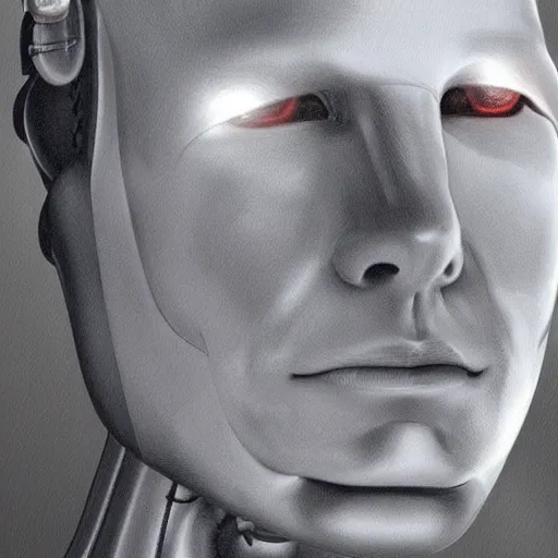 Image similar to a cyborg robot designed by tesla, hyper realistic, detailed portrait,