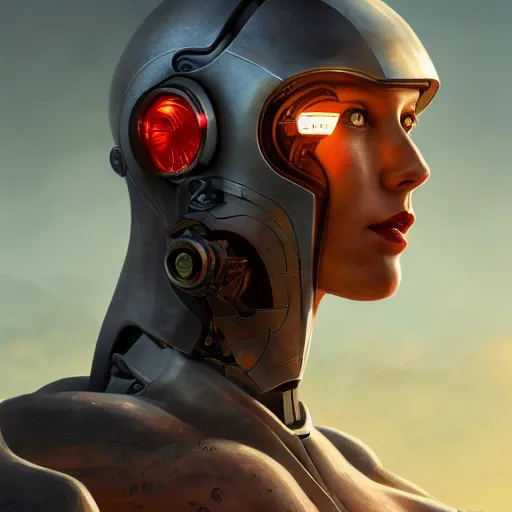 Prompt: cyborg looking in a distance landscape photprealism ultradetailed digital art, irina french, heraldo ortega, mandy jurgens, golden ratio, art canvas, award winning, masterpiece trending on artstation 8 k 1 5 0 mpx