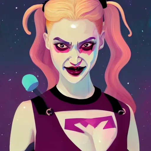 Image similar to julia garner as harley quinn as delirium of the endless, the sandman, rainbow clothes, clean cel shaded vector art. shutterstock. behance hd by lois van baarle, artgerm, helen huang, by makoto shinkai and ilya kuvshinov, rossdraws, illustration