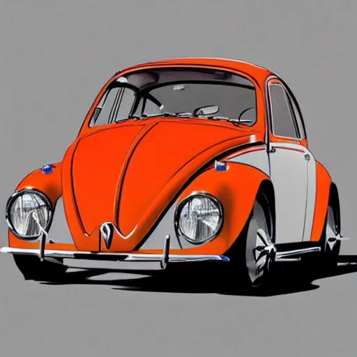 Image similar to What if Syd Mead designed a Volkswagen Beetle, gullwing side doors, concept art, trending on artstation