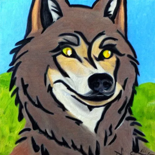 Image similar to retarded wolf portrait, frida style