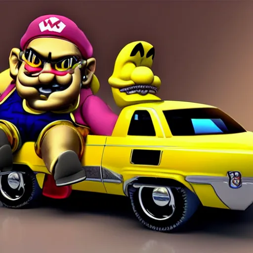 Prompt: wario driving a cadillac, ultra realistic