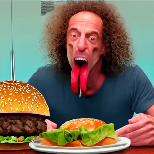 Image similar to kenny g unhinging his jaw to eat a gigantic burger, epic, cinematic, realism, ultra detailed, 8 k, film still