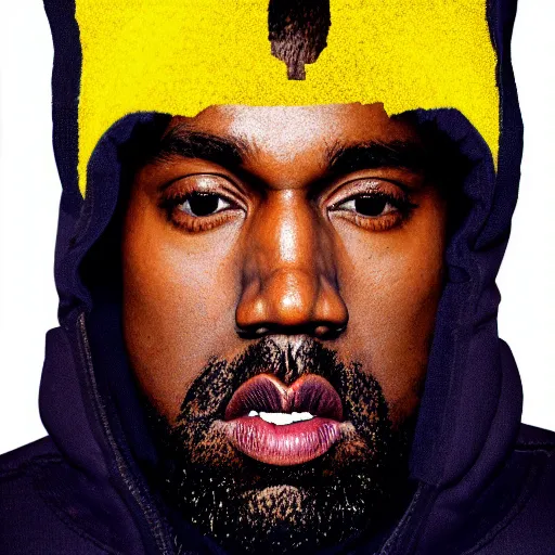 Prompt: portrait of kanye west in a yellow pikachu! hoody