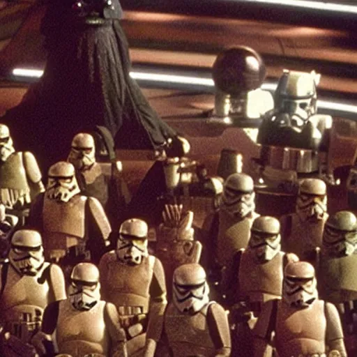 Prompt: crowd of star wars cantina aliens, production still