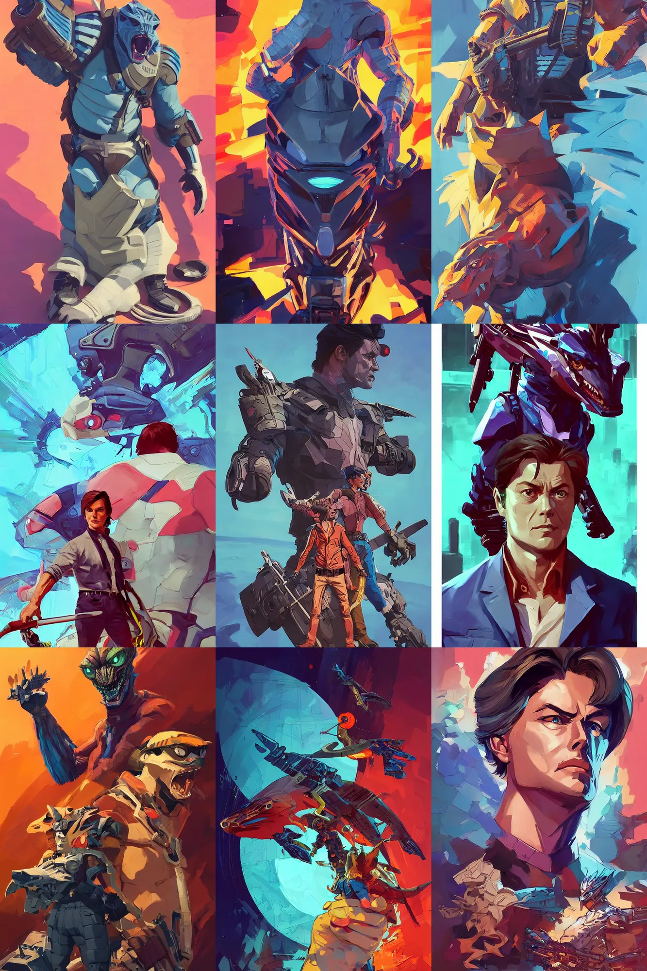 Prompt: hardmesh retro futurist post - alain delon as monster hunter, hyper realistic, art gta 5 cover, official fanart behance hd artstation by jesper ejsing, by rhads, makoto shinkai and lois van baarle, ilya kuvshinov, ossdraws, feng zhu and loish and laurie greasley, victo ngai