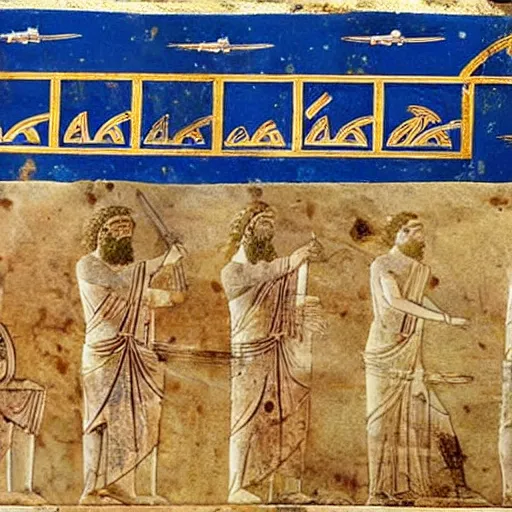 Image similar to ancient greek manuscript with pictures of airplanes