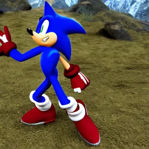 Prompt: sonic the hedgehog as a playable character in skyrim