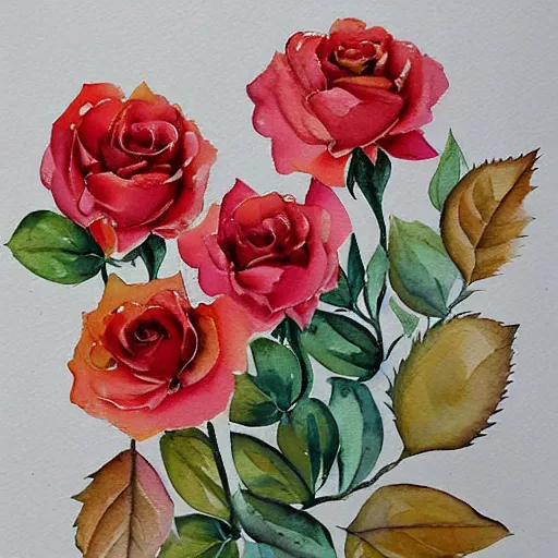 Prompt: watercolor autumn roses