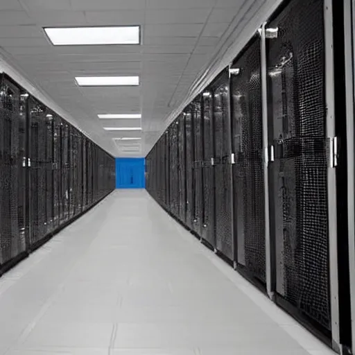 Prompt: an infinite hallway full of computer servers