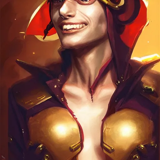 Prompt: Portrait of a fashionable androgynous pirate space captain, dark hair, golden eyes, teasing smile, full body shot, artstation, graphic novel, art by stanley artgerm and greg rutkowski and peter mohrbacher,