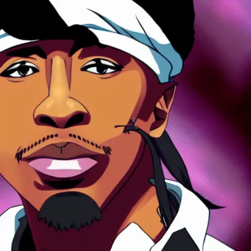 Image similar to Tupac Shakur, screenshot from a 2012s anime