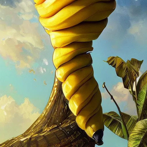 Prompt: a banana as a giant phallic symbol, highly detailed, elegant, intricate, digital painting, artstation, smooth, sharp focus, art by artgerm and greg rutkowski and alphonse mucha
