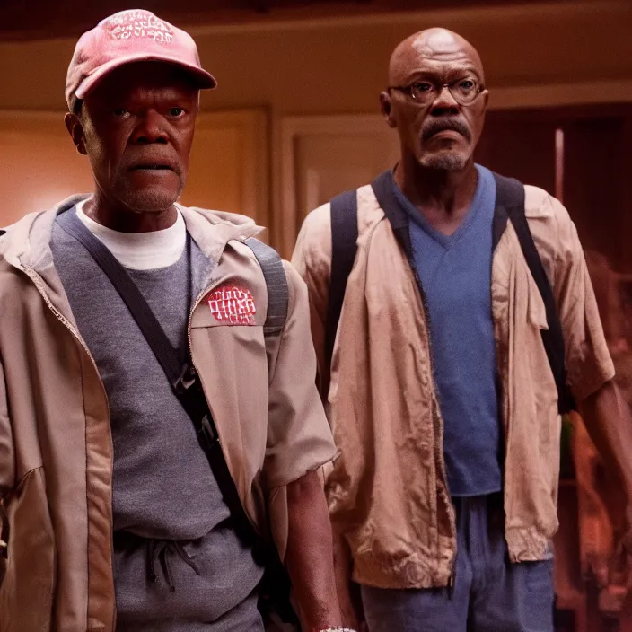 Image similar to film still of Samuel L Jackson in Stranger Things season finale, 4k