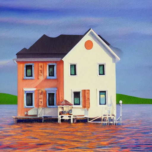 Image similar to house by the seaside, art, digital, painting, bloom, 8 k, hyperrealistic, photo