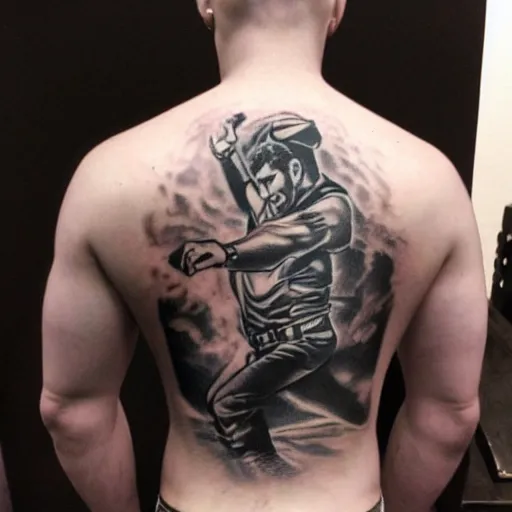 Image similar to a picture of my new back tattoo of chris redfield by tom of finland