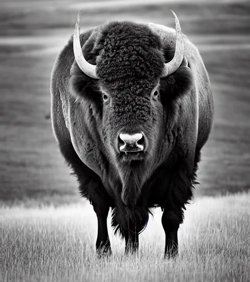 Image similar to Award winning Editorial photo of an american bison in yellowstone Park by Edward Sherriff Curtis and Lee Jeffries, 85mm ND 5, perfect lighting, gelatin silver process, National Geographic